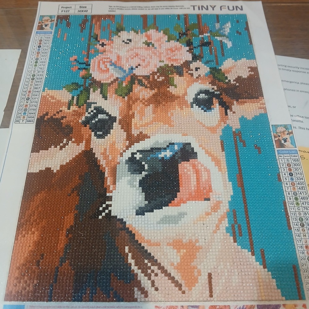 Finished Diamond Art Painting - Cute Cow 30 x 40cm - Sealed with Mod Podge